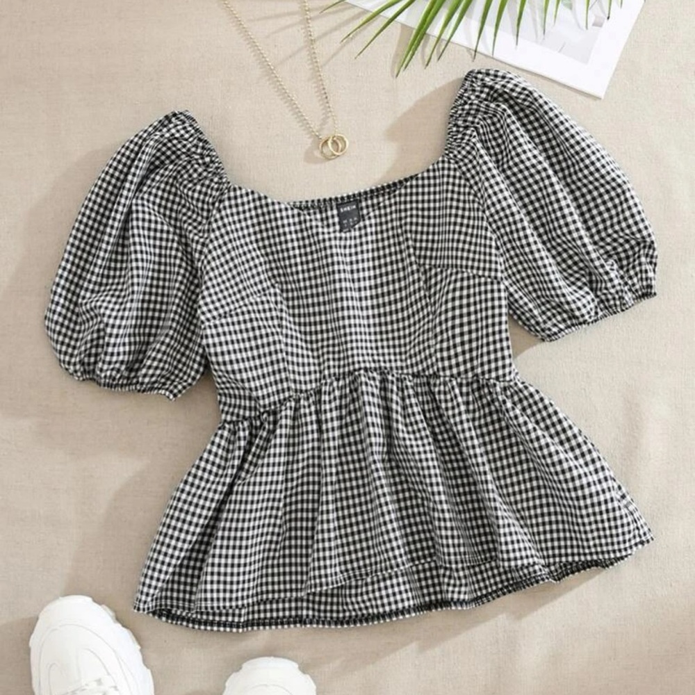 Shein Peplum Top Red Checkered